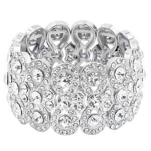 Silver and White Diamond Austrian Crystal Infinity Stretchable Bracelet Bangle